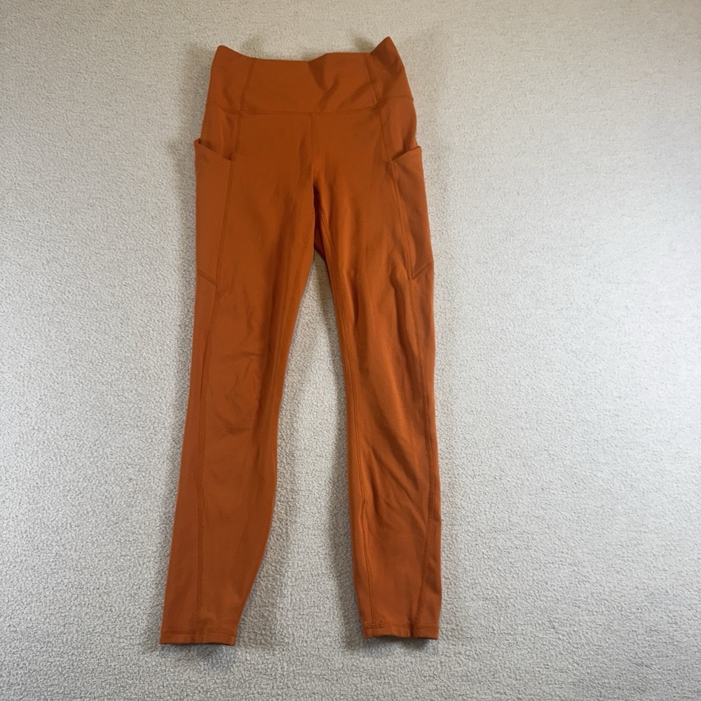 Fabletics Powerhold High Waisted Leggings‎ XS Orange Pockets Compression Yoga